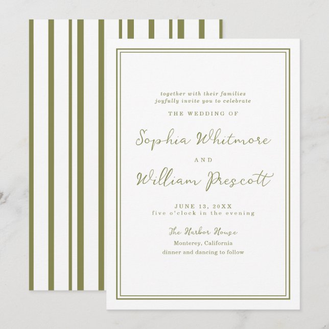 Modern Earthy Olive Green Wedding Invitation Inbjudningar (Fram/baksida)