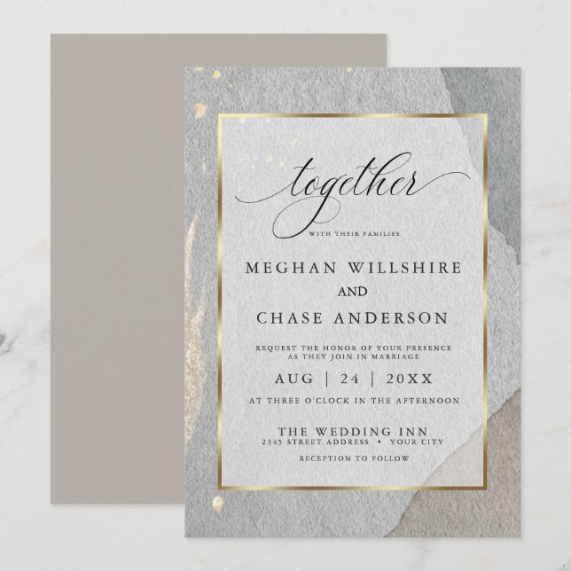 Modern Earthy Watercolor Stänk på Granite Stone Inbjudningar (Fram/baksida)