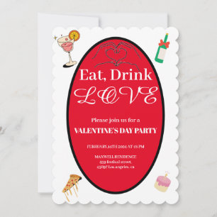 Modern Eat Drink Kärlek Alla hjärtans dag Hearts Inbjudningar
