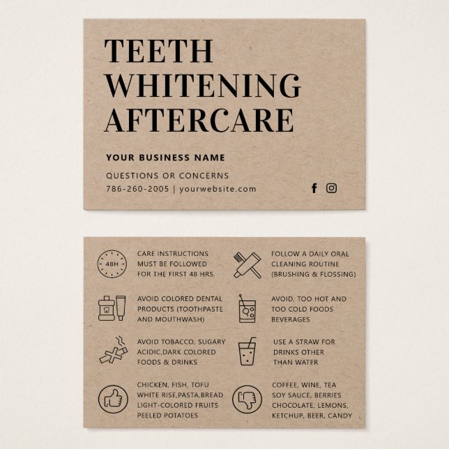 Modern Eco Kraft Teeth Whitening-eftervårdskort Visitkort (Framsida & baksida)