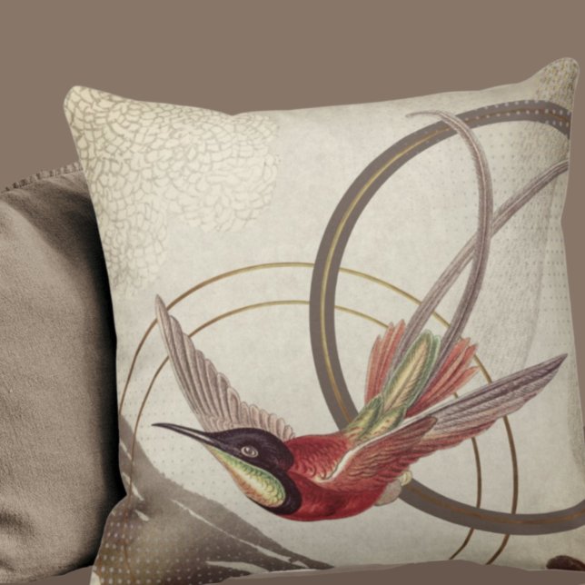Modern Ecru Hummingbird Design | Taupe Kudde (Skapare uppladdad)