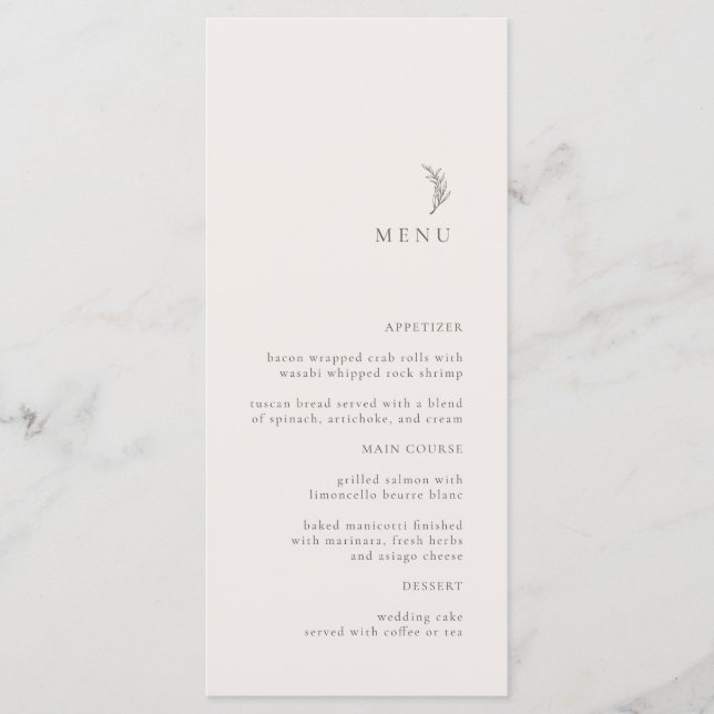 Modern Ecru Olive Gren Bröllop Menu Meny (Framsida)