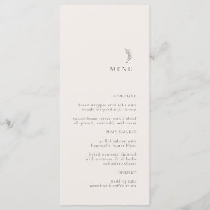 Modern Ecru Olive Gren Bröllop Menu Meny