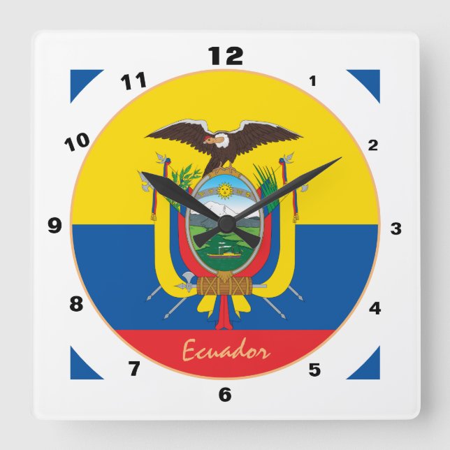 Modern ecuador-Flagga, trendiget Ecuador Home/desi Fyrkantig Klocka (Framsida)