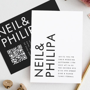 Modern EDITABLE Bold Namn QR CODE OSA Bröllop Inbjudningar