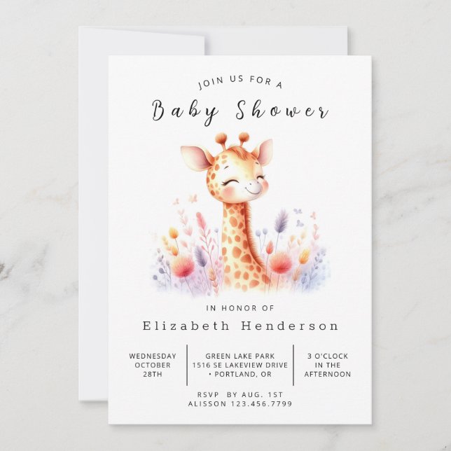 Modern Editable Giraffe Baby Shower Inbjudningar (Framsida)