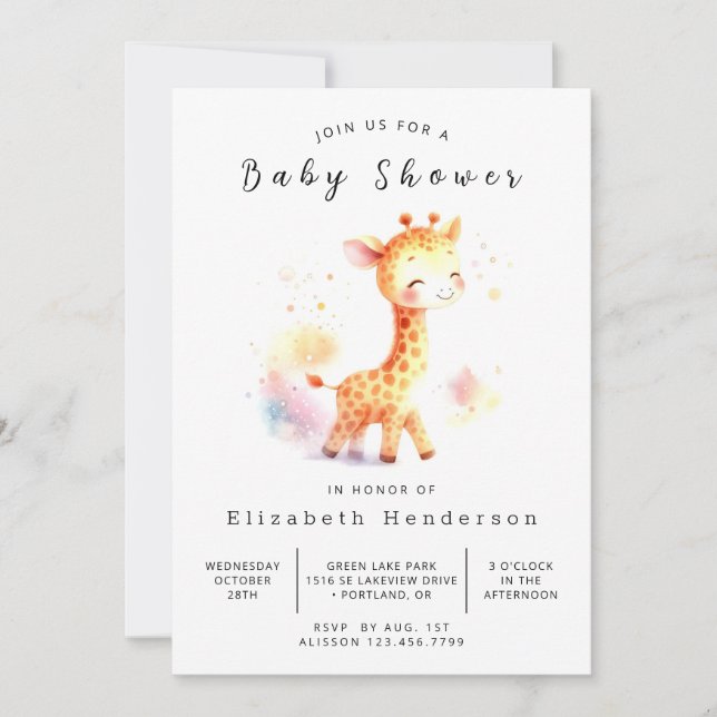Modern Editable Giraffe Baby Shower Inbjudningar (Framsida)