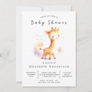 Modern Editable Giraffe Baby Shower Inbjudningar