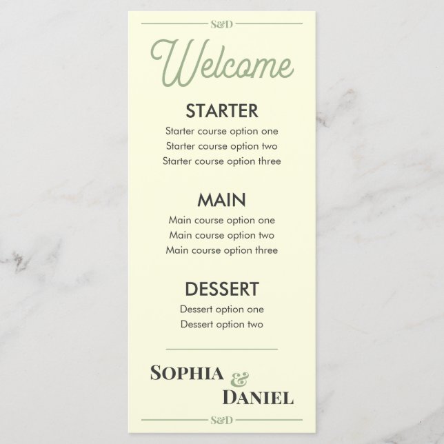 Modern Editable Wedding Menu Meny (Framsida)