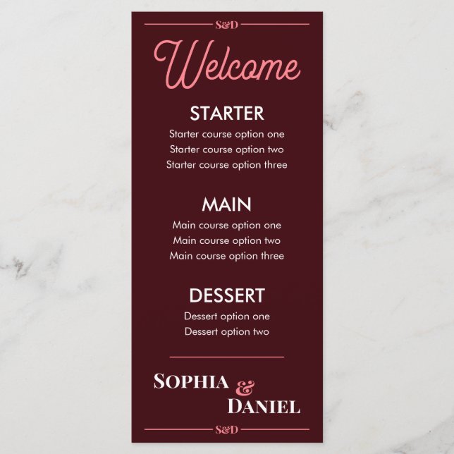 Modern Editable Wedding Menu Meny (Framsida)