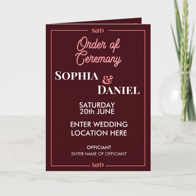 Modern Editable Wedding Order of Ceremony Program (Framsida)