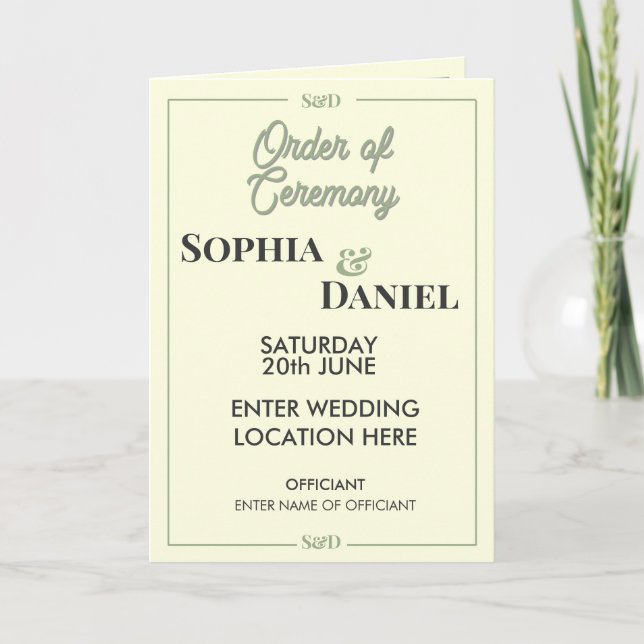Modern Editable Wedding Order of Ceremony Program (Framsida)