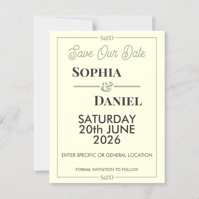 Modern Editable Wedding Save The Date Card Magnetisk Inbjudningskort (Framsida)