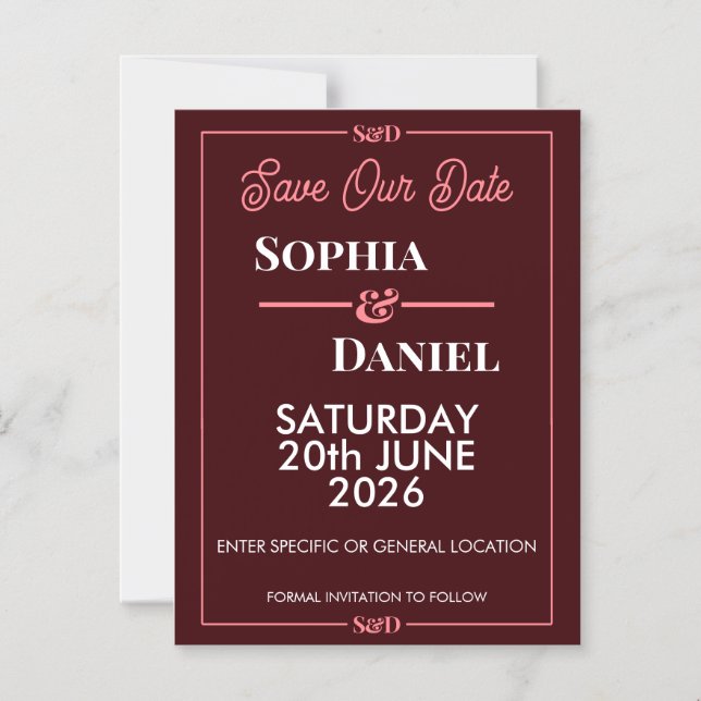 Modern Editable Wedding Save The Date Card Magnetisk Inbjudningskort (Framsida)