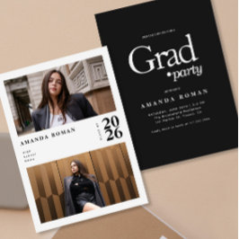 Modern Editorial Black & White Photo Studenten Inbjudningar