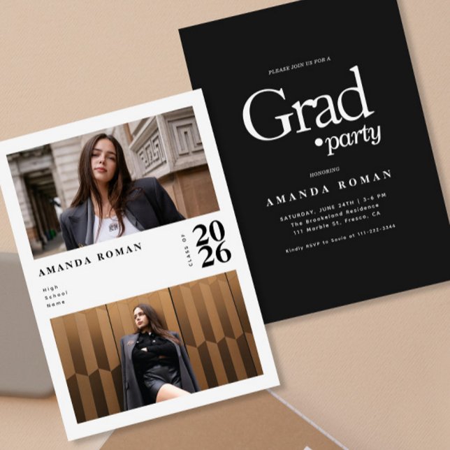 Modern Editorial Black & White Photo Studenten Inbjudningar (Skapare uppladdad)