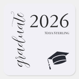 Modern Editorial Script 2026 Signature Graduation Fyrkantigt Klistermärke