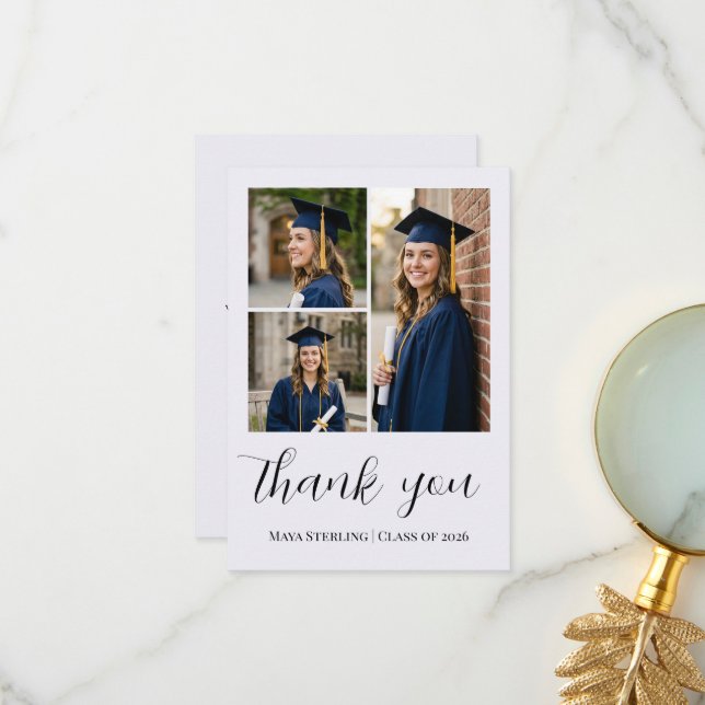 Modern Editorial Script Multi-Photo Graduation Tack Kort (Fram/Back In Situ)
