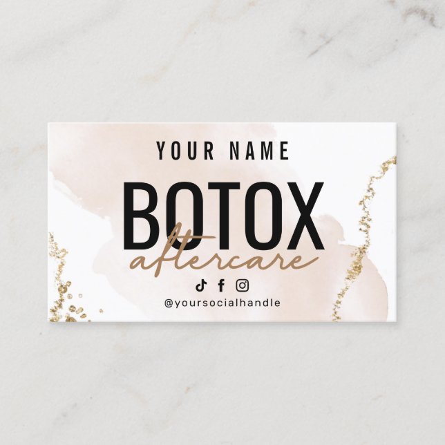 Modern eftervårdsguide för Botox i rosa guld Visitkort (Framsida)