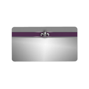 Modern Eggplant Lila Silver Fleur de Lis Adressetikett