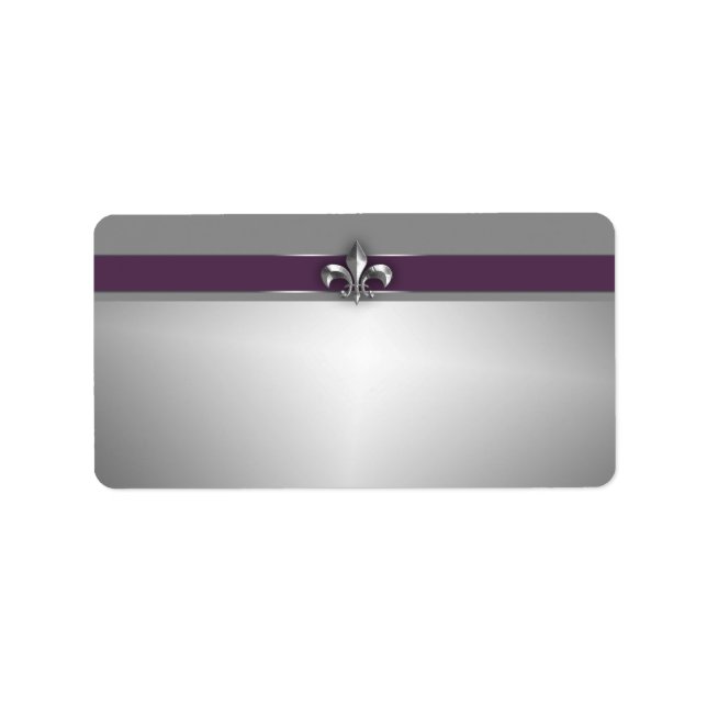 Modern Eggplant Lila Silver Fleur de Lis Adressetikett (Framsidan)