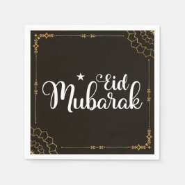 Modern Eid Mubarak Black Guld Eid Napkins Pappersservett