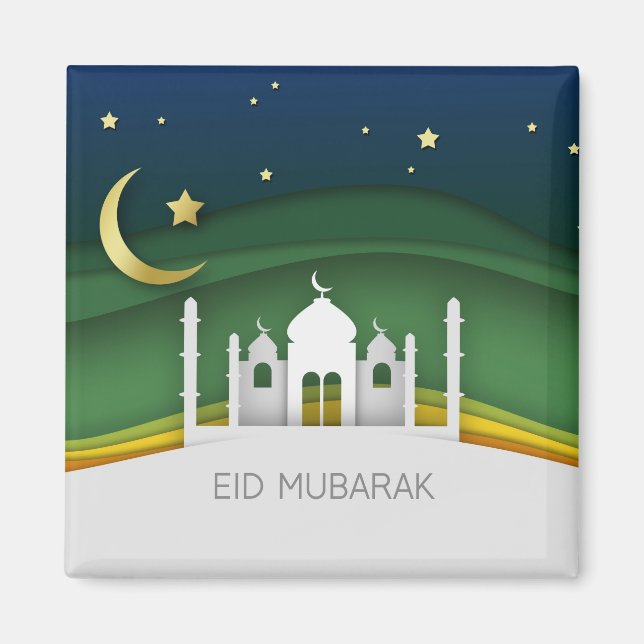 Modern Eid Mubarak Papper cut Mosque - Magnet (Framsidan)