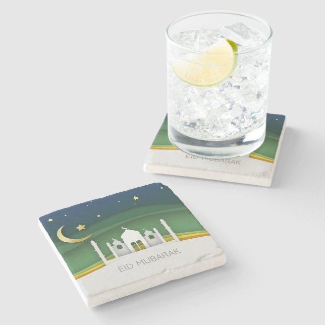 Modern Eid Mubarak Papper cut Mosque Stone Underlä Stenunderlägg (Sidan)