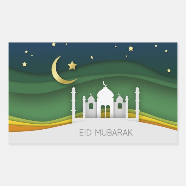 Modern Eid Mubarak Papper klippmoské - Sticker Rektangulärt Klistermärke (Framsida)
