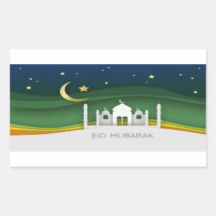 Modern Eid Mubarak Papper klippmoské - Sticker Rektangulärt Klistermärke