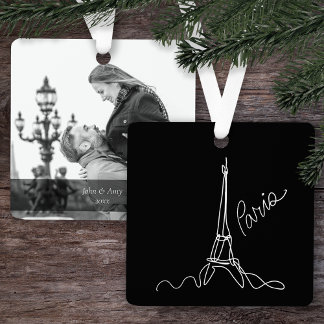 Modern Eiffel Torn Paris Doodle w/ Photo and Text Julgransdekoration
