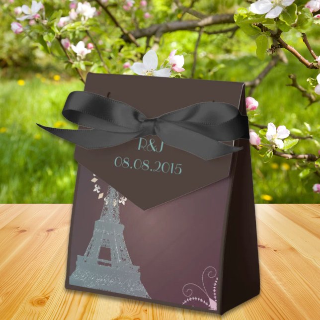 modern eiffel torn vintage paris bröllop presentaskar (modern eiffel tower vintage paris wedding favor boxes)