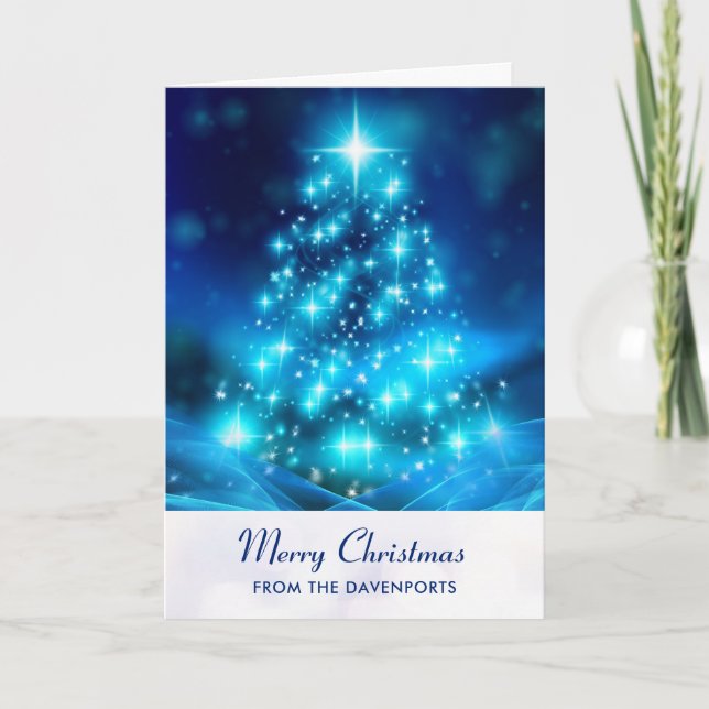 Modern Electric Blue Julgran Helgdag Kort (Framsida)