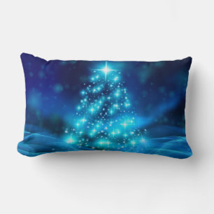 Modern Electric Blue Julgran med Ljus Lumbarkudde