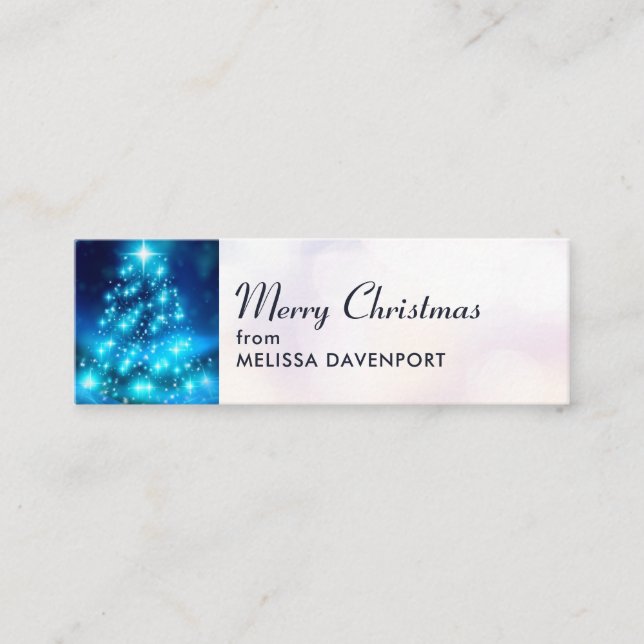 Modern Electric Blue Julgran med Ljus Mini Visitkort (Framsida)