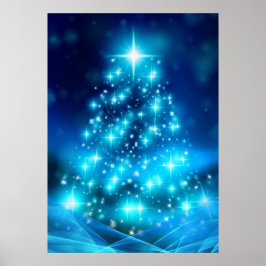 Modern Electric Blue Julgran med Ljus Poster