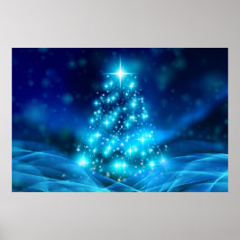Modern Electric Blue Julgran med Ljus Poster