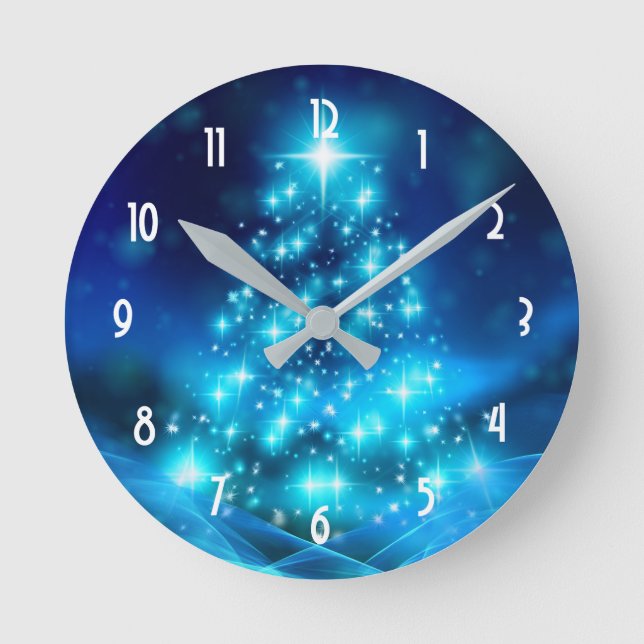 Modern Electric Blue Julgran med Ljus Rund Klocka (Framsida)