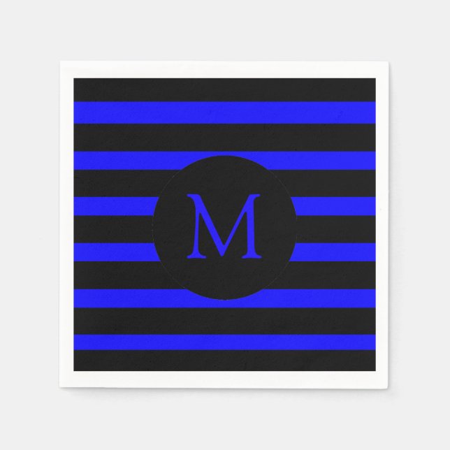 Modern Electrical Blue and Black Rand Monogram Pappersservett (Framsidan)