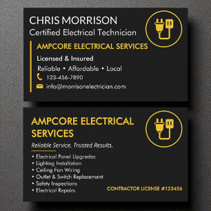 Modern Electrician Branding Black Gult Visitkort