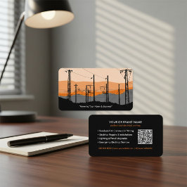 Modern Electrician Business Card with Power Lines Visitkort