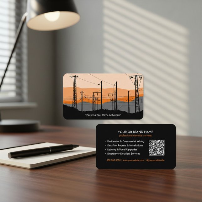 Modern Electrician Business Card with Power Lines Visitkort (Skapare uppladdad)