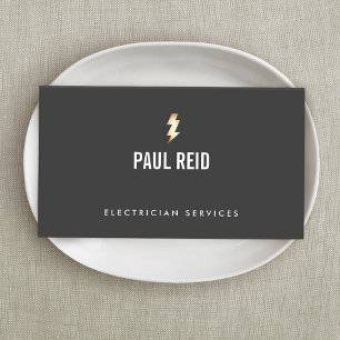 Modern Electrician Guld Lightning Bult Logotyp Bla Visitkort