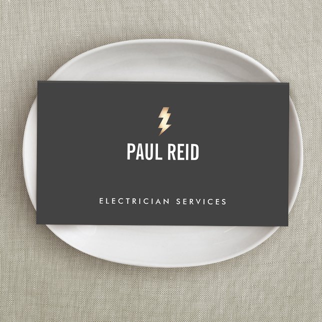Modern Electrician Guld Lightning Bult Logotyp Bla Visitkort (Skapare uppladdad)