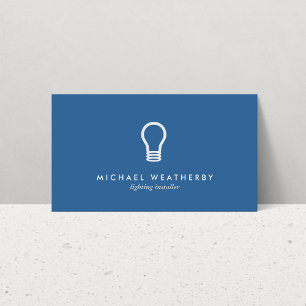 MODERN ELECTRICIAN LOGOTYP LIGHTBULB on BLUE Visitkort