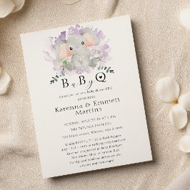 Modern elefant Blommigt Baby-Q BBQ Baby Shower Inbjudningar