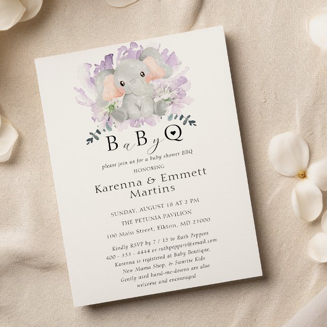 Modern elefant Blommigt Baby-Q BBQ Baby Shower Inbjudningar (Skapare uppladdad)