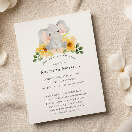 Modern elefant-Blommigt Kön Neutral babystötare Inbjudningar