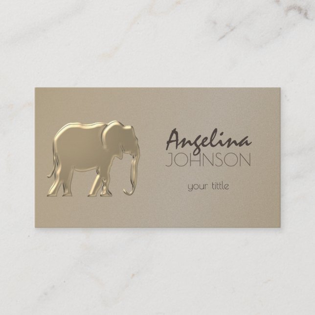 Modern Elefant i Guld Folie Visitkort (Framsida)
