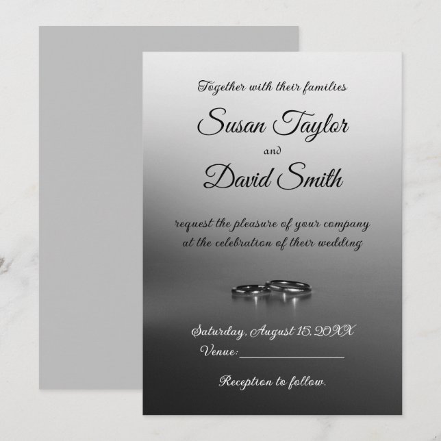 Modern elegance: Black-White-Grått Bröllop Card Inbjudningar (Fram/baksida)